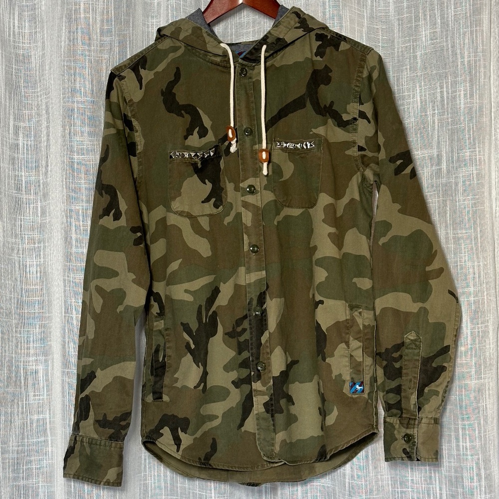 💥Modern Amusement Men's Camo Hoodie Shirt Jacket SZ S